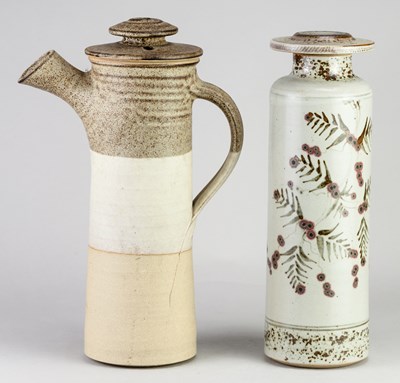 Lot 120 - CHRIS ASTON; a tall stoneware jar and screw...