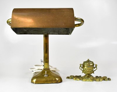 Lot 153 - A mid-20th century brass column and shade desk...