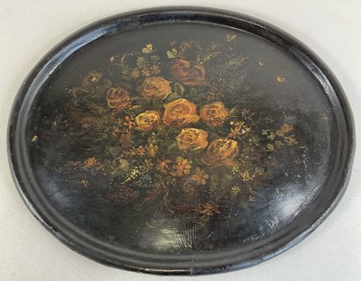 Lot 66 - A laquered oval tray, with floral decoration...