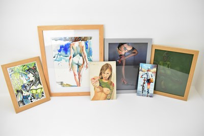 Lot 625 - Five modern paintings, drawings and pastels...