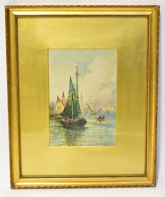 Lot 414 - B. NOLCINI; watercolour, Venetian lagoon scene,...