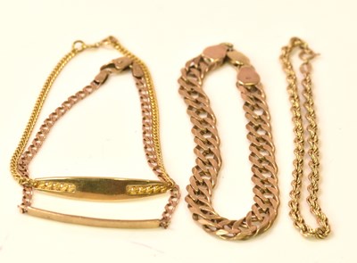 Lot 597 - Four 9ct yellow gold bracelets including a...