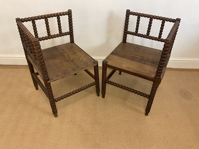 Lot 823 - A pair of bobbin turned corner chairs, 64cm