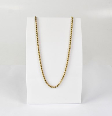 Lot 906 - A 9ct yellow gold ropetwist necklace, length...