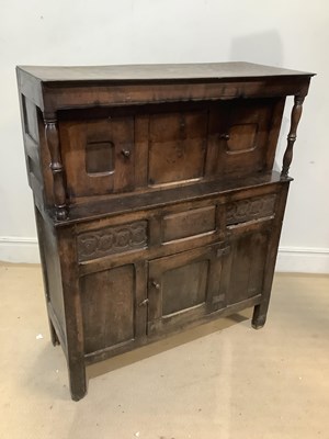 Lot 101 - A 17th century and later oak court cupboard,...