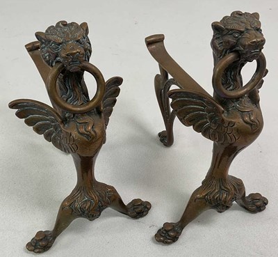 Lot 228 - A pair of late 19th century bronze andirons,...