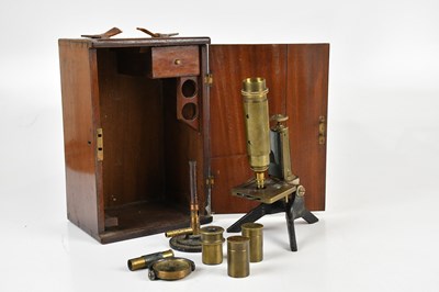 Lot 360 - A mahogany cased monocular microscope, with...