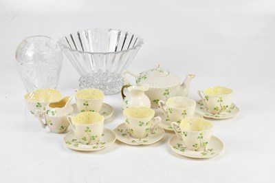 Lot 507 - BELLEEK; a six setting tea service decorated...