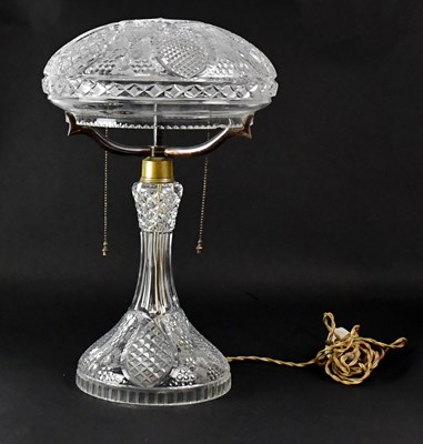 Lot 154 - A cut glass mushroom-shaped table lamp with...