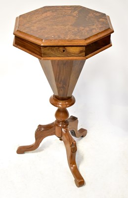 Lot 74 - A Victorian walnut trumpet-form sewing table...