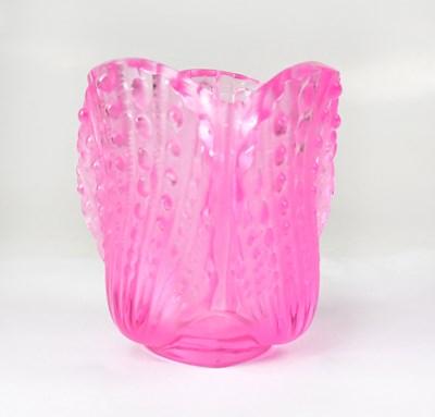 Lot 297 - LALIQUE; a pink three-sided shell vase, signed...