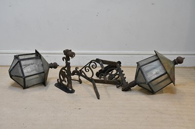 Lot 367 - A pair of 19th century cast iron wall lanterns...