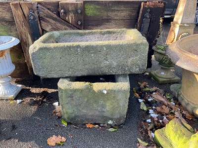 Lot 261 - Two stone troughs, largest 30 x 44 x 58cm (2).