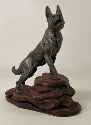 Lot 121 - A metal figure of a German Shepherd, signed to...