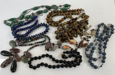 Lot 638 - A group of bead necklaces including lapis...