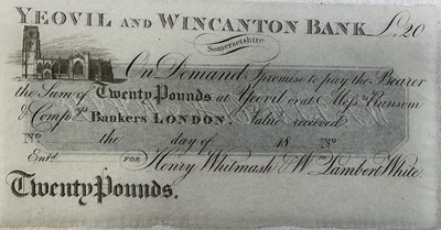 Lot 413 - YEOVIL AND WINCANTON BANK; a twenty pound note,...