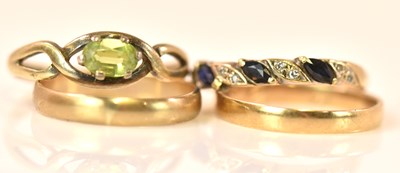 Lot 632 - Two 9ct yellow gold dress rings, combined...