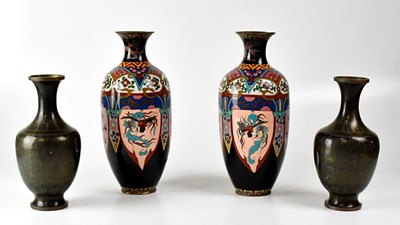 Lot 284 - A pair of black ground cloisonné enamelled...