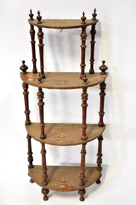 Lot 39 - A Victorian inlaid demi-lune four-tier whatnot...