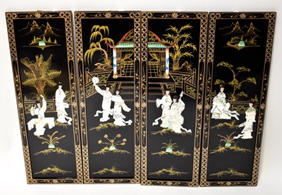 Lot 272 - Four Chinese lacquered wall panels of...