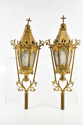 Lot 1344 - A pair of brass Gothic style procession...