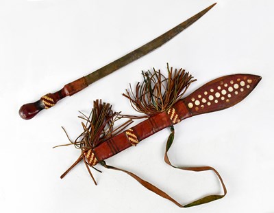 Lot 445 - A vintage African bush knife with woven...