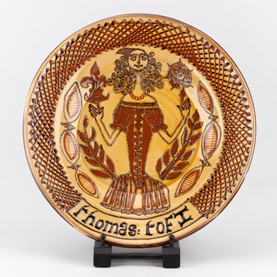 Lot 408 - JOHN HUDSON (born 1946); a slipware charger in...