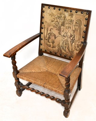 Lot 2910 - A 1920's oak chair, with upholstered back and...