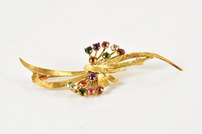 Lot 1241 - A yellow metal multi gem set spray brooch with...