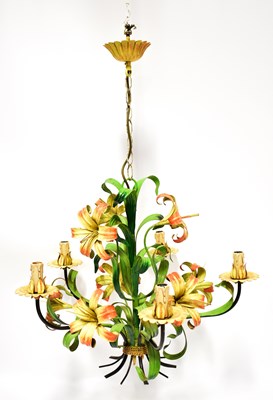 Lot 148 - A painted toile metal five-branch chandelier...