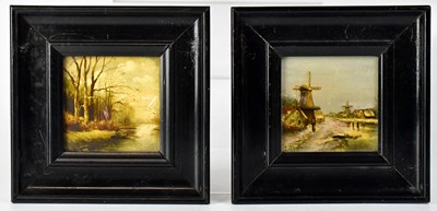 Lot 235 - A pair of Dutch hand-painted tiles, one of...