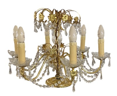 Lot 128 - A modern gilt metal six branch chandelier with...