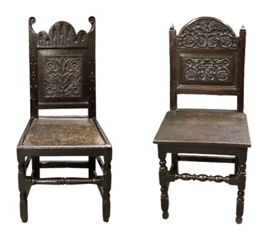 Lot 25 - A 17th/18th century carved oak hall chair,...