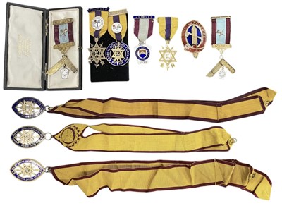 Lot 381 - Ten silver and silver gilt Masonic jewels...