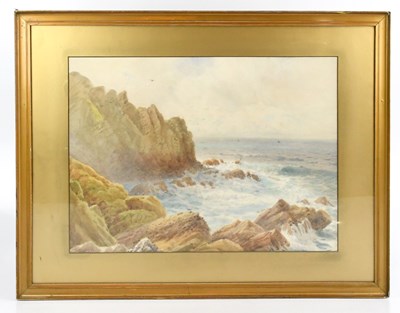 Lot 349 - WE CROXFORD; watercolour, a coastal scene,...