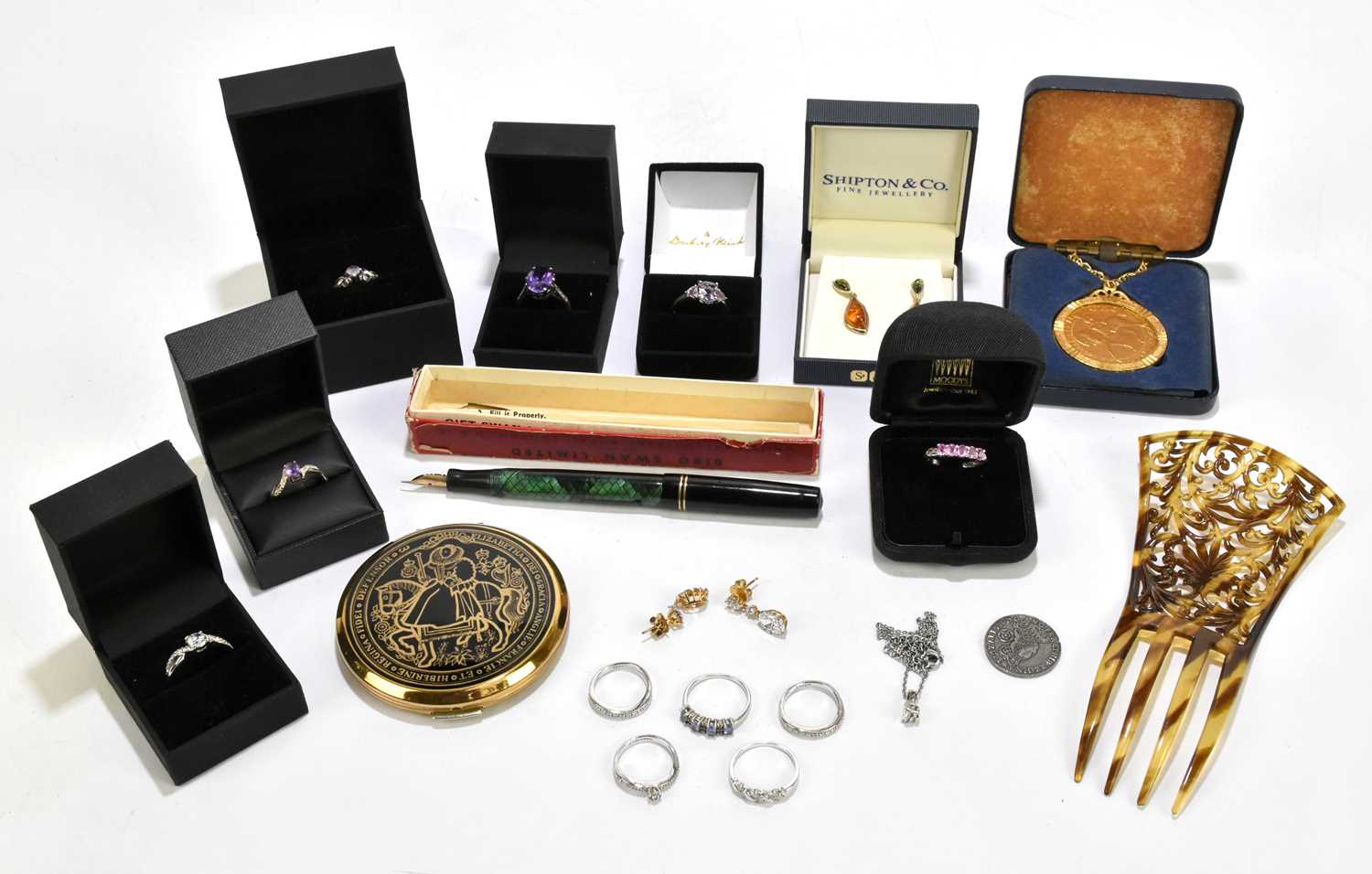 Lot 1569 - A collection of ten modern gem set costume and...