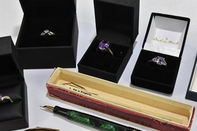 Lot 1569 - A collection of ten modern gem set costume and...