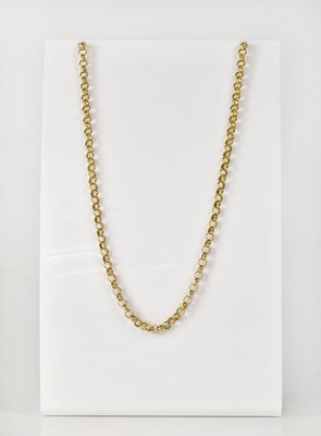 Lot 900 - A 9ct yellow gold belcher link chain, length...