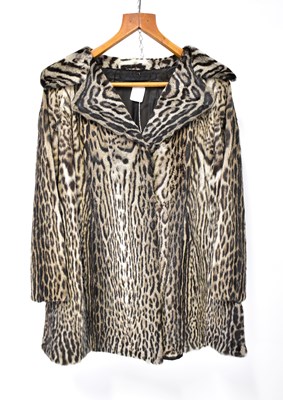 Lot 384 - A leopard print fur jacket, with wide collar,...