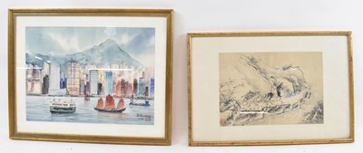 Lot 303 - UNATTRIBUTED; watercolour, view of Hong Kong,...