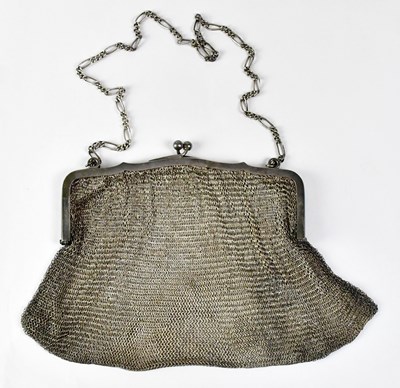 Lot 710 - A sterling silver mesh purse, stamped 925 to...