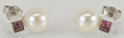 Lot 941A - A pair of 18ct white gold cultured pearl stud...