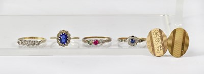 Lot 850 - Four various 9ct gold dress rings, combined...