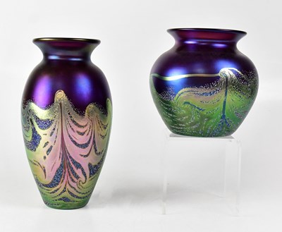 Lot 307 - OKRA; a purple ground iridescent glass vase,...