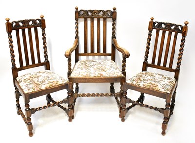 Lot 116 - A set of six reproduction oak chairs with...