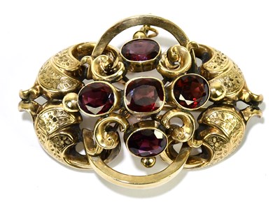 Lot 1281 - A Victorian yellow metal garnet set pierced...