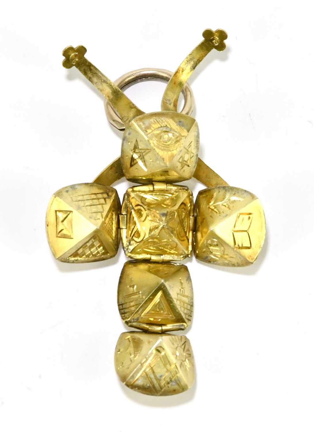 Lot 1353 - A 9ct yellow gold Masonic orb pendant, approx....