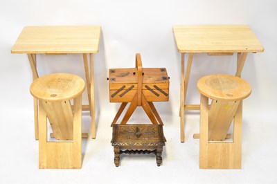 Lot 58 - Two folding tables, two folding carry stools,...