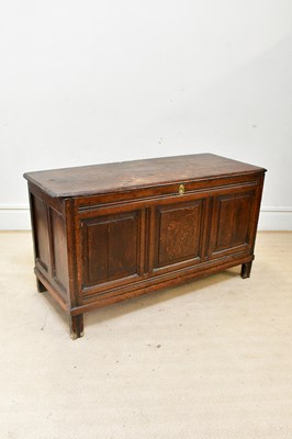 Lot 118 - An 18th century oak coffer, with panel front,...