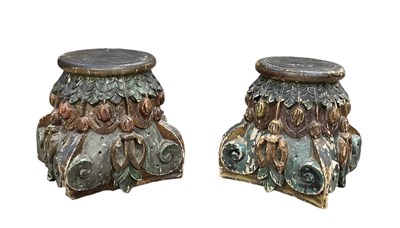 Lot 17 - A pair of Indian carved and painted jardinière...